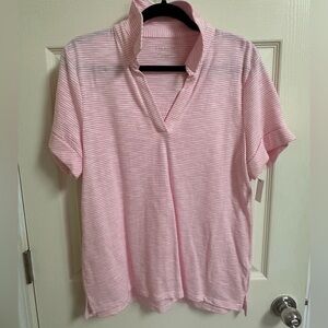 Talbots Roll Cuff Johnny Collar Pink Shirt